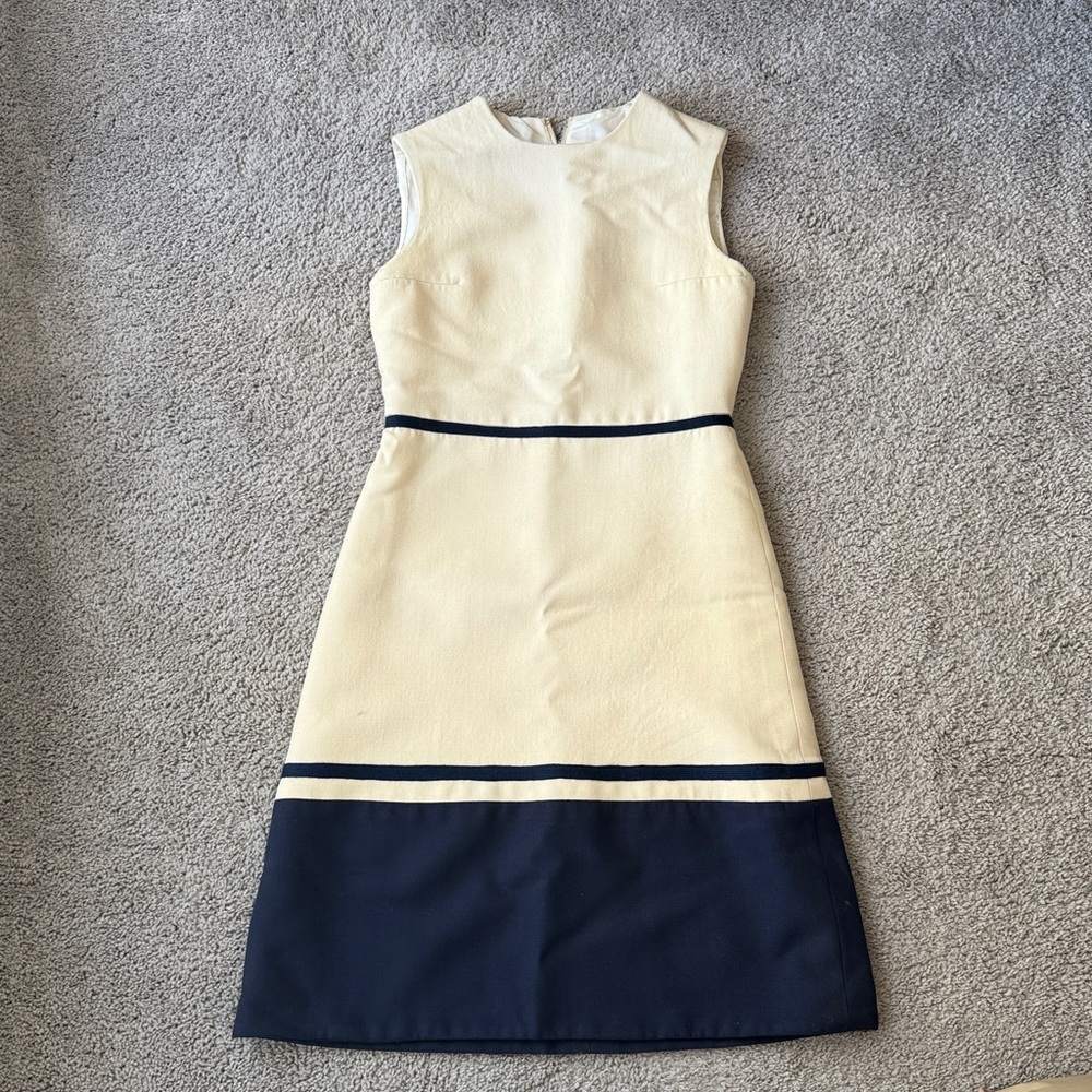 Vintage Chic Cream and Navy Midi Dress